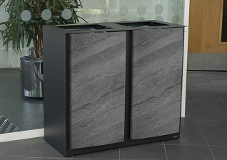 Nexus® Style 48G Duo Recycling Bin with vinyl wrap inside financial institution